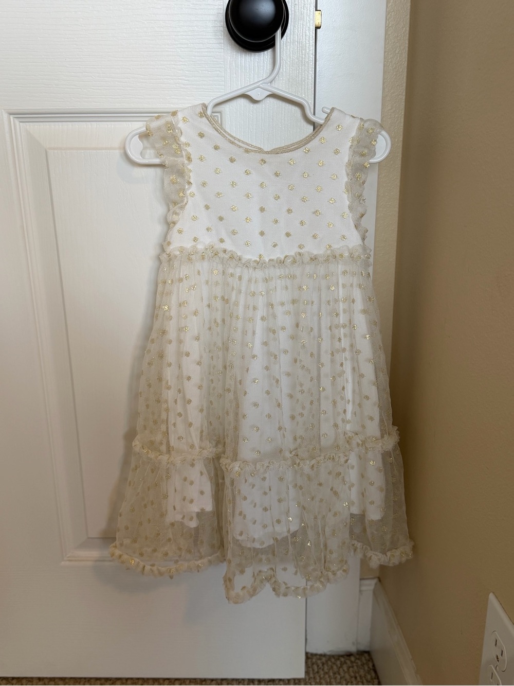 Mini Boden Girls White and Gold Sparkle Dress